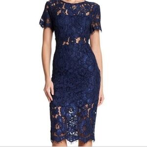 Navy Blue Lace Dress with sheer midriff, size L